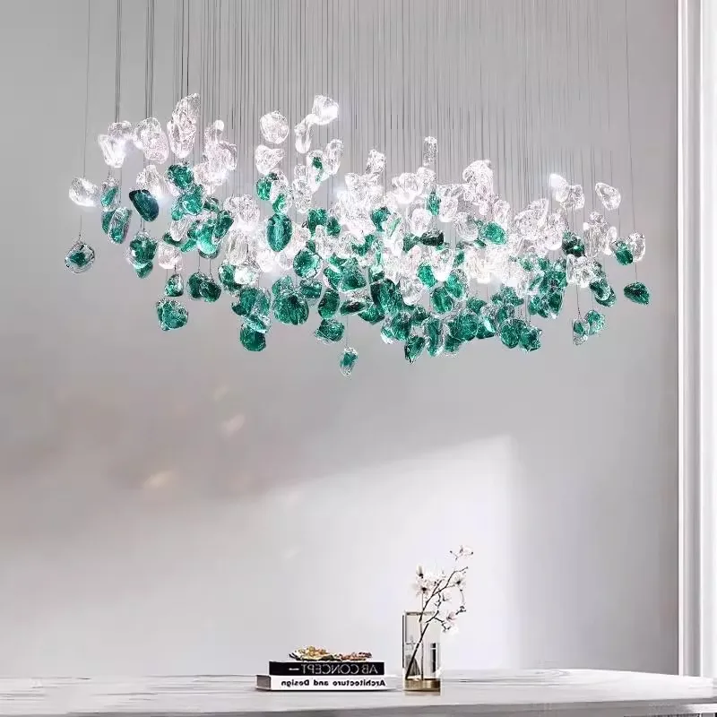 Nordic Green Stone Glass Led Pendant Lights For Dining Room Chandeliers Lighting Lustre Home Living Loft Hanging Lamp Luminaire