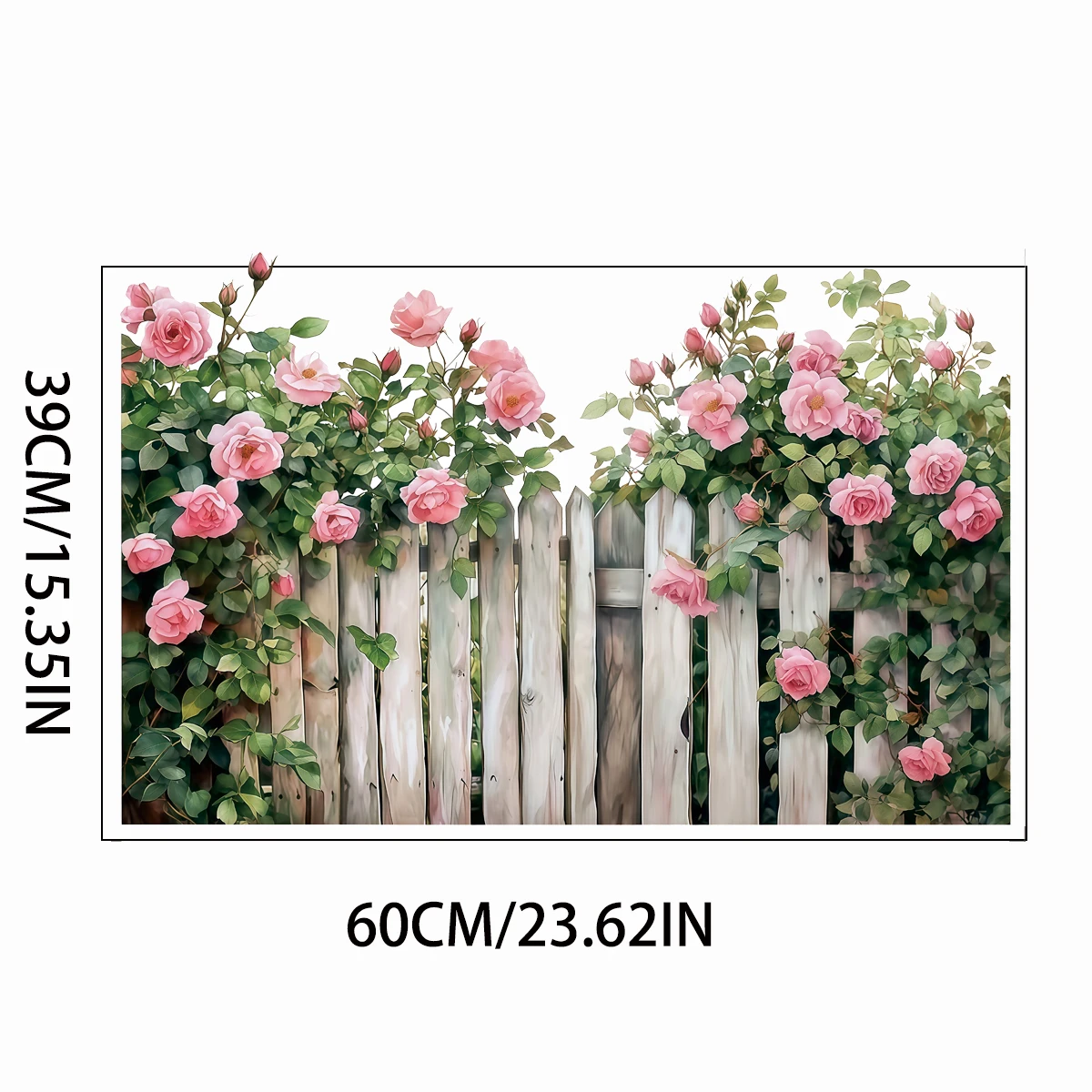 Bohemian Floral Wooden Fence Wall Decal - Self-Adhesive, Removable PVC Sticker with Pink Roses & Green Foliage, Ideal for Living
