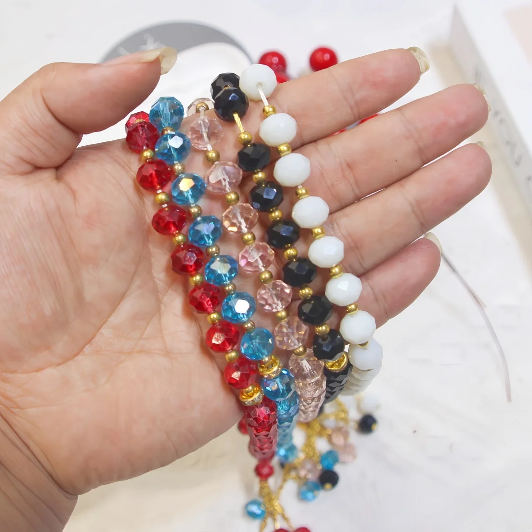 Simple solid-color crystal glass prayer beads, 10 mm, 33 pieces, elastic string portable worship and blessing bracelet gift