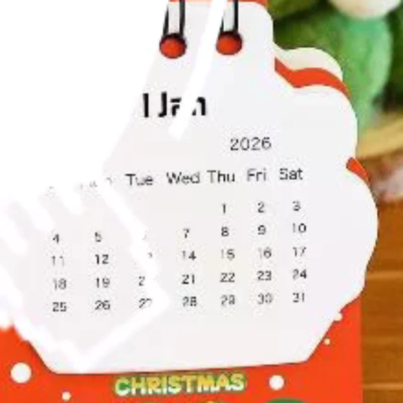 

Рождественский настольный календарь на 2026 год, мини-мультяшный настольный календарь с милыми узорами, креативное украшение для рабочего стола, ежедневное планирование, маленький ежемесячный календарь