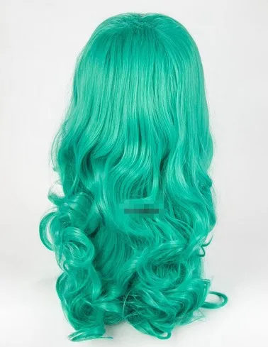 Kaiou michiru วิกผมคอสเพลย์ SAILOR Neptune ยาวสีเขียวผมหยิกทนความร้อน + ตาข่ายคลุมผมสำหรับใส่วิก