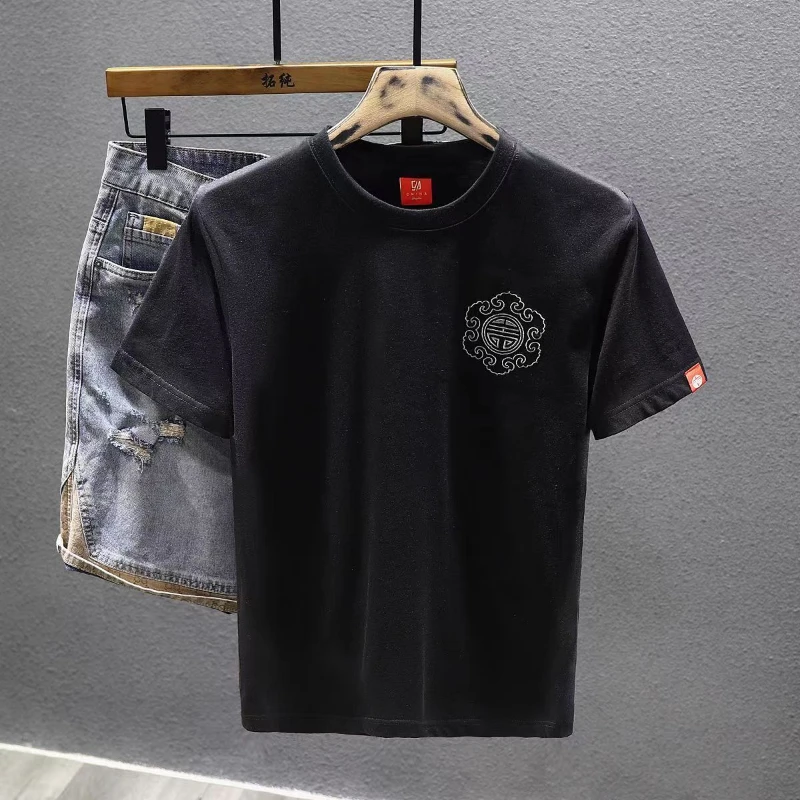 

Мужская футболка с короткими рукавами и вышивкой национального тренда Kirin, новый летний повседневный топ