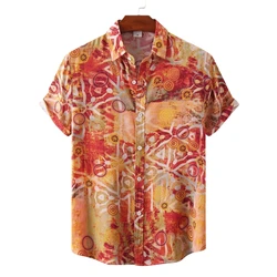 Luxury Brand Men's T-shirts Man Short Sleeve Men's Clothing Beach Fashion Tiki Shirt Blouses Social Hawaiian Cotton Oversize