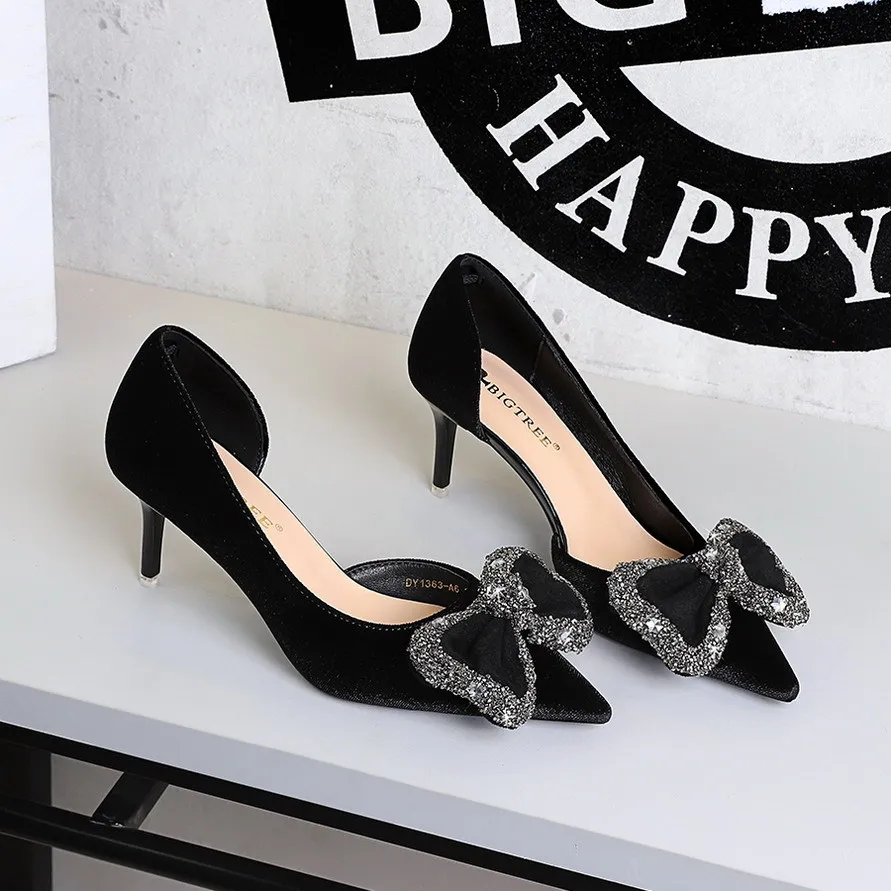 BIGTREE Fashion Butterfly- Knot Pointed Toe Woman Pumps Elegant Spring Autumn Thin Low Heels Party Dress Shoes view 2