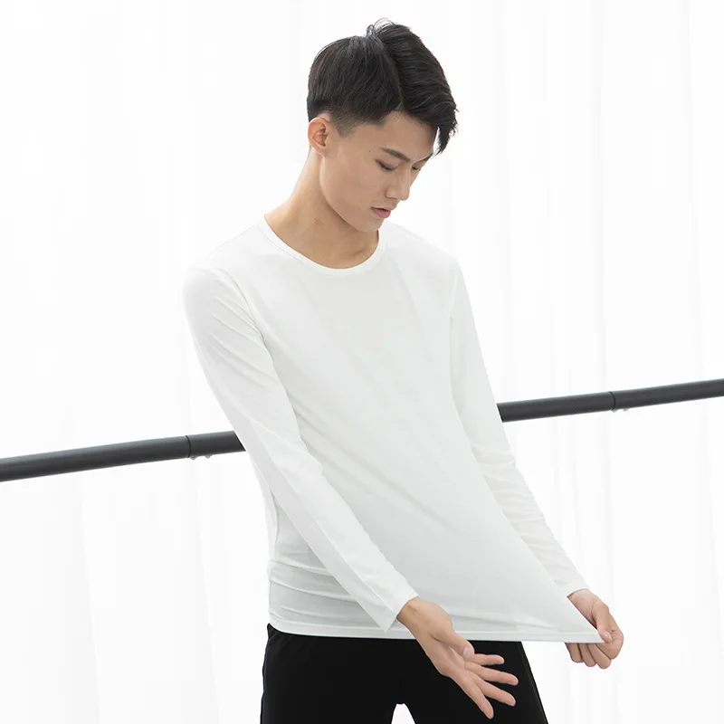 flat Hem man Tops Modal Latin Dance top elastic Male teacher student loose training clothes