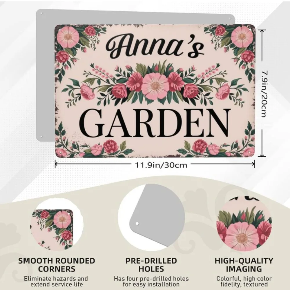 Personalized Vintage Beige Garden 2D Flat 1pc Plaque Decorative Solely, Nursery Studio 20X30Cm 8X12In Gift for Her Wall Sign