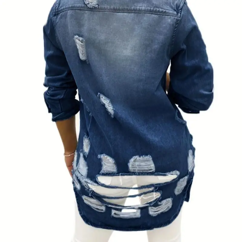 Slim Fit Blue Denim Jaet Dames Casual Waed Grensoverschrijdende Sle ort Sve Kraag Jeugdtrend Herfst Faion