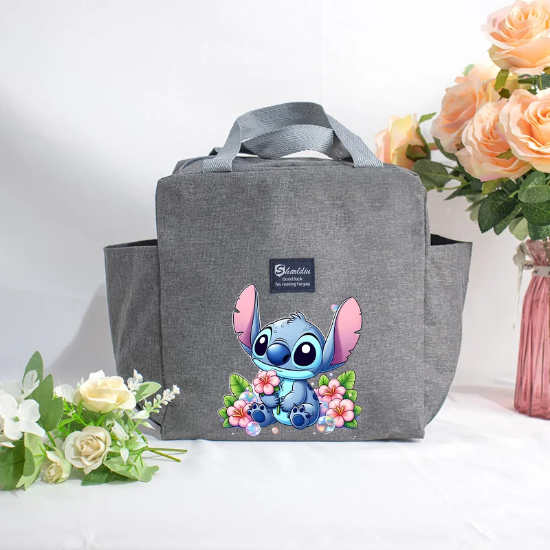 Lilo & Stitch Cooler Bag Angel Picnic Bags Cute Cartoon Printing Thermal Food Bag Carrier Lunch Boxes for Women Large Capacity