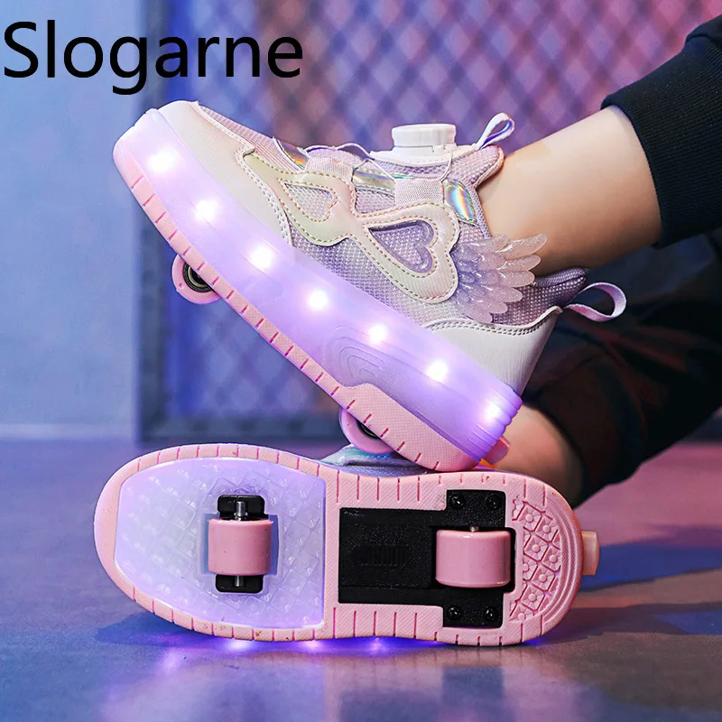 Children New Roller Sneaker Girls 2 Wheels Roller Skates Shoes with LED Light Boys Runaway Shoes GYM Footwear Men Running Shoes