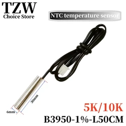 TZW 1PCS NTC Thermistor Temperature Sensor B3950 5K/10K 1% Waterproof Probe Air Conditioning Probe 6x30MM Probe L50CM