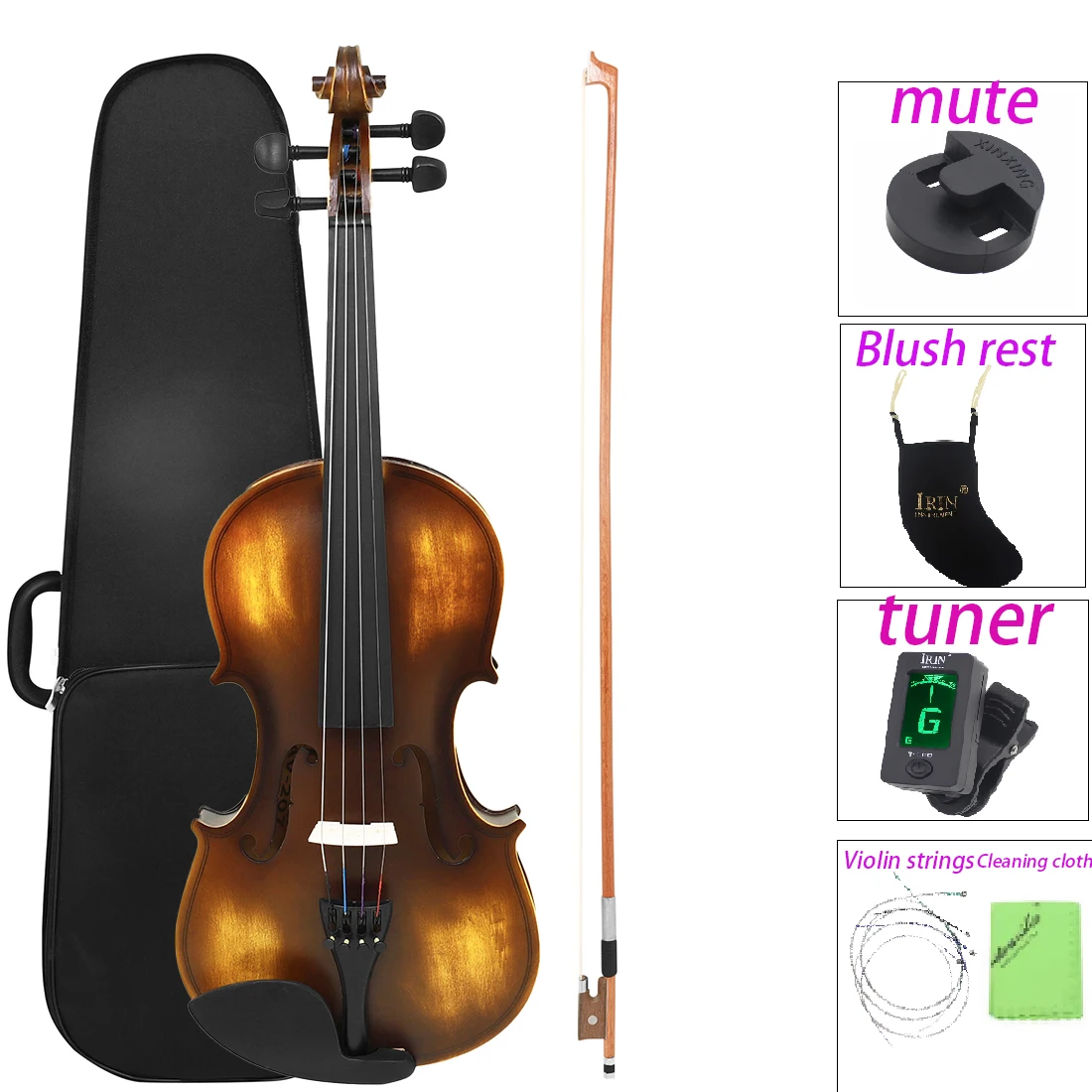 IRIN AV-207 4/4 Violin Retro Bright Light Solid Wood Professional Violin Musical Instruments with Case Bow