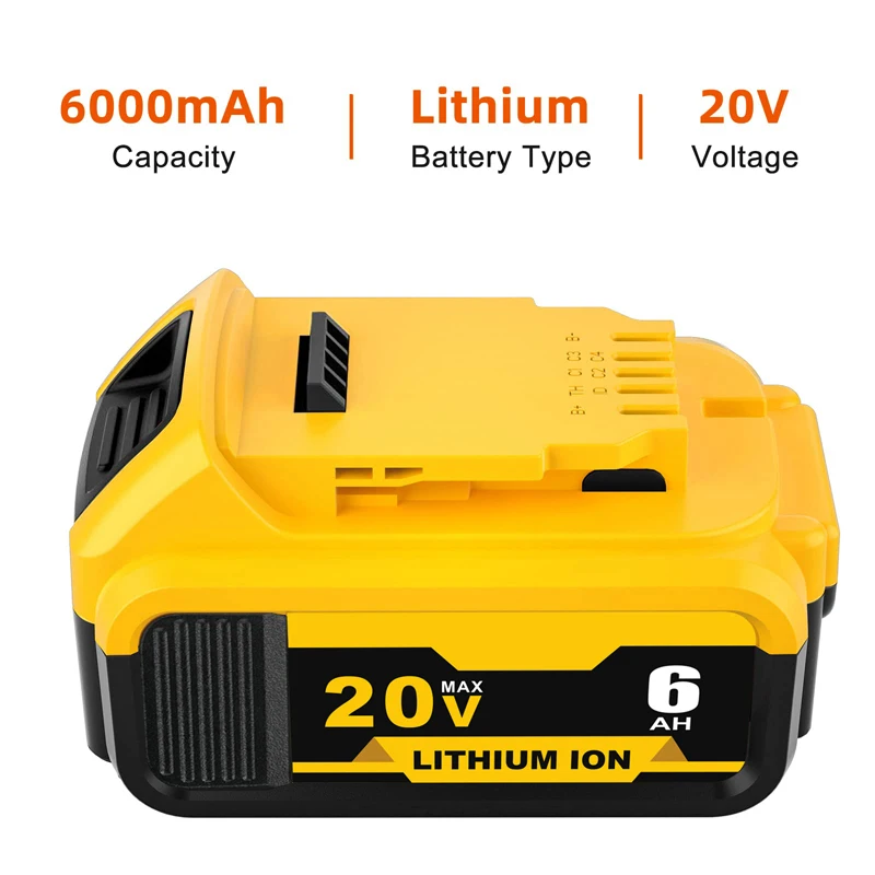 6.0Ah DCB206 Lithium Battery Replace for Dewalt 20V MAX  DCB204 DCB200 DCB206 DCB203 DCB205 DCB180 DCB181 DCB185 DCB182 DCB183