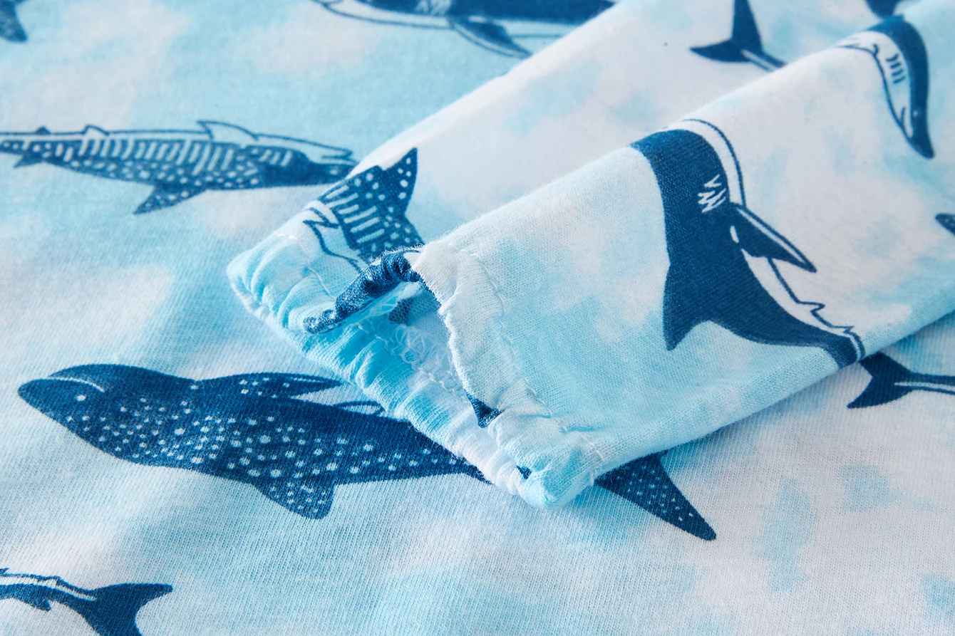 Kinder-Schlafanzug-Set aus 100% Baumwolle mit Vollprint-Cartoon-Hai, Langarm-Pyjama für Kinder von 1-8 Jahren, 2-teilig – Detail 9