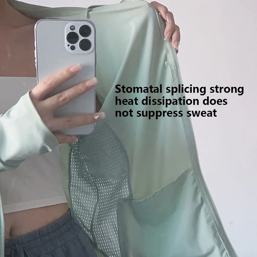 UPF Ice Silk Long Women Summer Sun Protection Coat Anti-UV Quick Dry Sports Windbreaker Cycling Run Hooded Sunscreen Coat