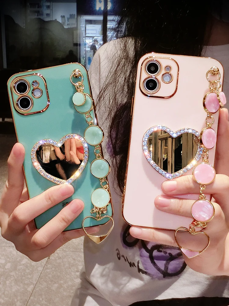 

Fashion 3d Diamondl Heart Makeup Mirror Soft Case For Iphone 16 15 14 13 11 12 Pro Max 7 8 Plus Xr X Girl Phone Cover Fundas