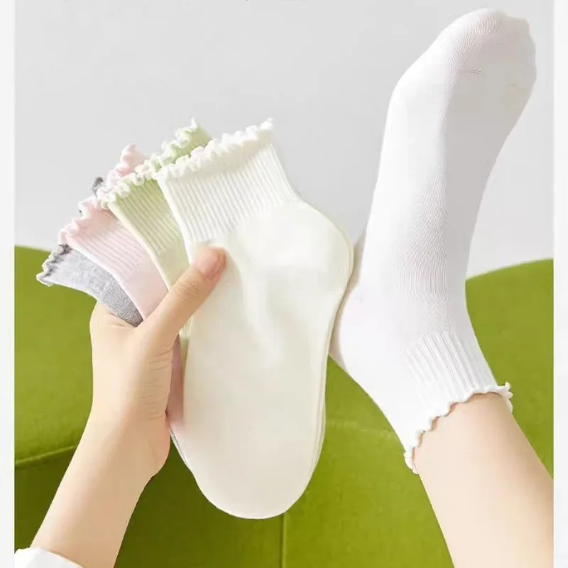 5 paires de chaussettes courtes décontractées en coton pour femmes, chaussettes Coquette respirantes, blanches, amples, vente en gros, bonneterie 2025
