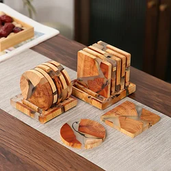 6pcs Resin Coaster Insulation Pad Japanese Coaster Household Simple Coaster Set Insulation Pad Solid Wood