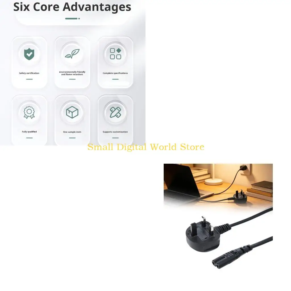 77UB 2Pin UK Power Cord With 8 End 0.75Mm² Thick Coppers Wire 1.5M Length