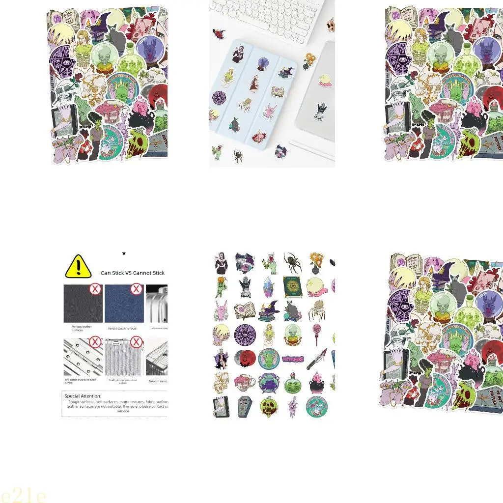 

E21E 50PCS Witch Theme Cartoon Stickers PVC Waterproof Decals for Tablets Laptops Accessories