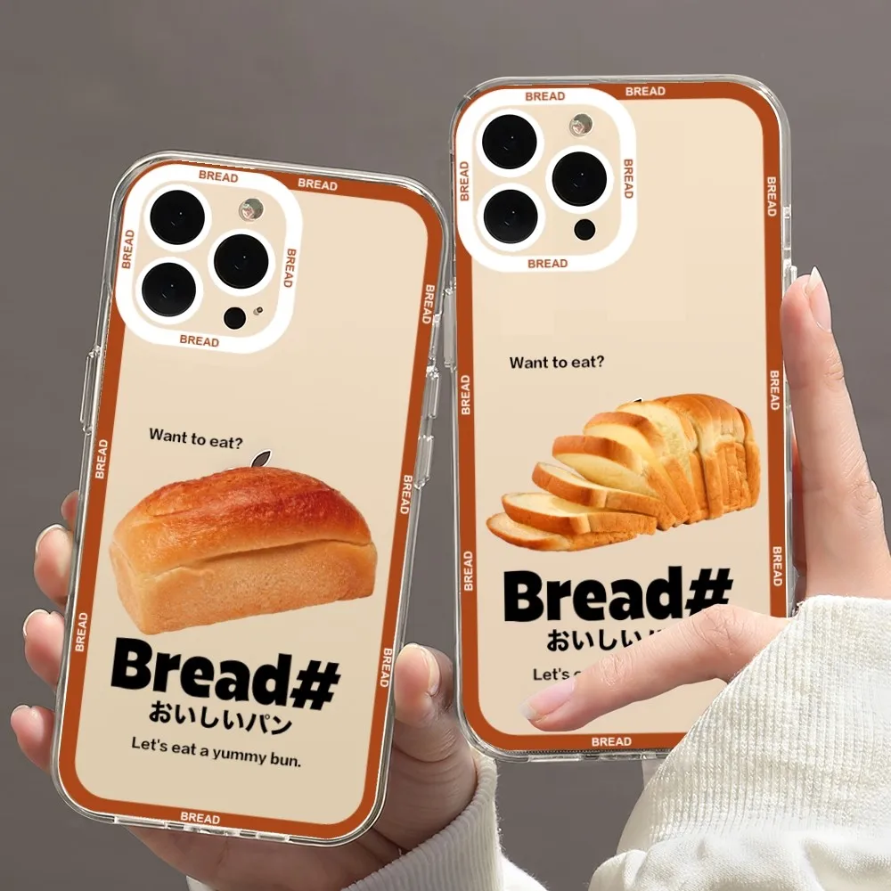 Funny Breakfast Toast Butter Bread Phone Case For Samsung A73 A72 A71 A70 A53 A52 Transparent Border Shell