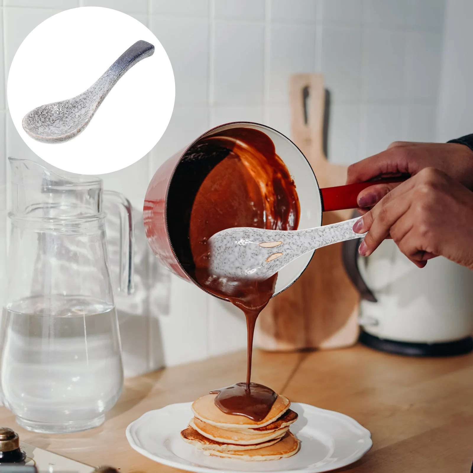 

Ceramic Asian Soup Spoons Elegant Retro Porcelain Spoon for Ramen Rice Noodles Japanese Dinner Utensils Restaurant Spoon