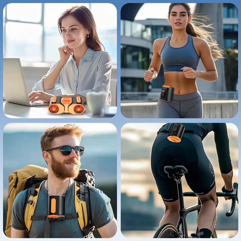 Double Air Duct High Speed Waist Hanging Fan 2-in-1 Digital Display Rechargeable Handheld Desktop Hanging Neck Clip New