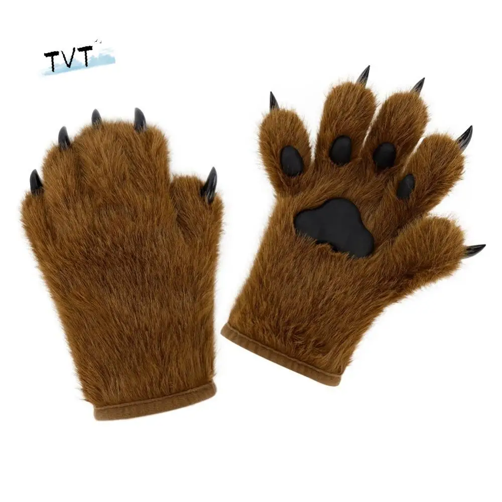 

Модный костюм для косплея с героями мультфильмов, перчатки, пушистые утолщенные плюшевые перчатки с кошачьей лапой, реквизит для косплея, теплые варежки с когтями щенка, подарки