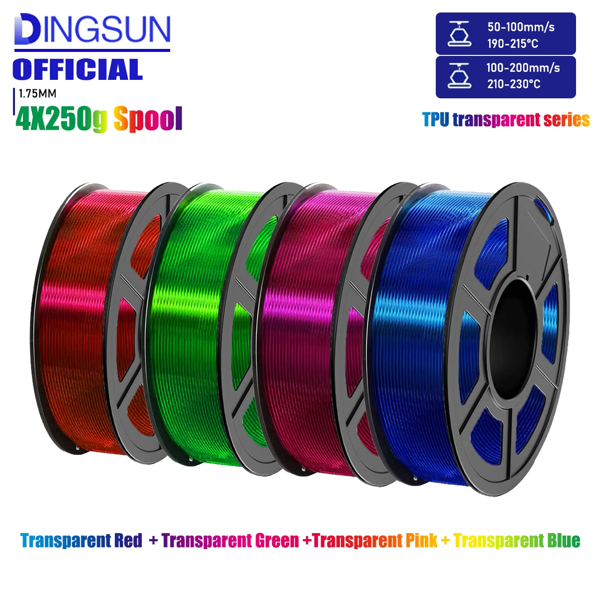 

Transparent Series 1.75mm TPU 3D Printer Filament, Shore 95A High Elastic Flexible Filament, ±0.03mm Precision for FDM 3D Printe