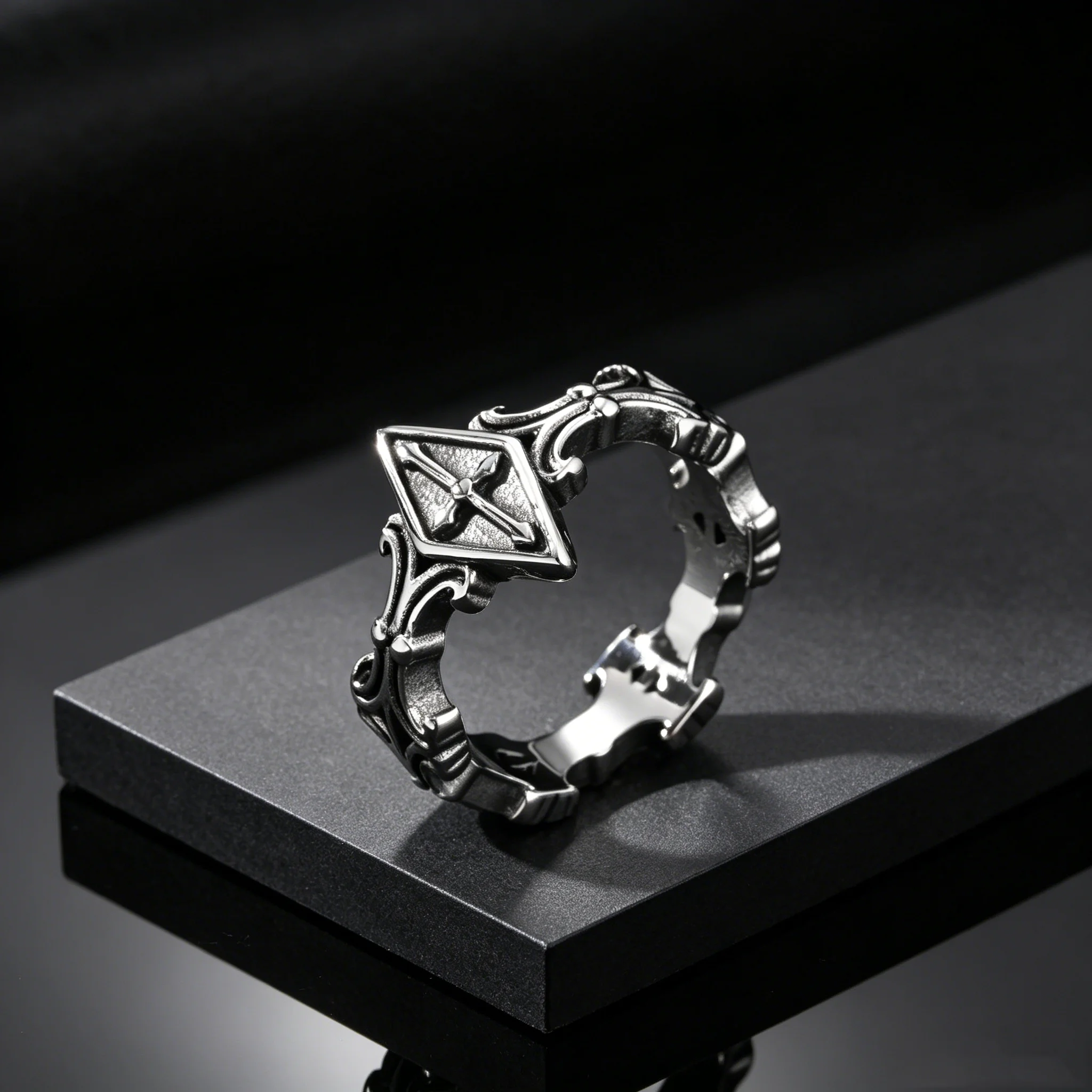 남성용 레트로 마름모 십자가 반지, 기하학적 조각 스테 - Chrome Hearts Ring 리뷰 및 가격