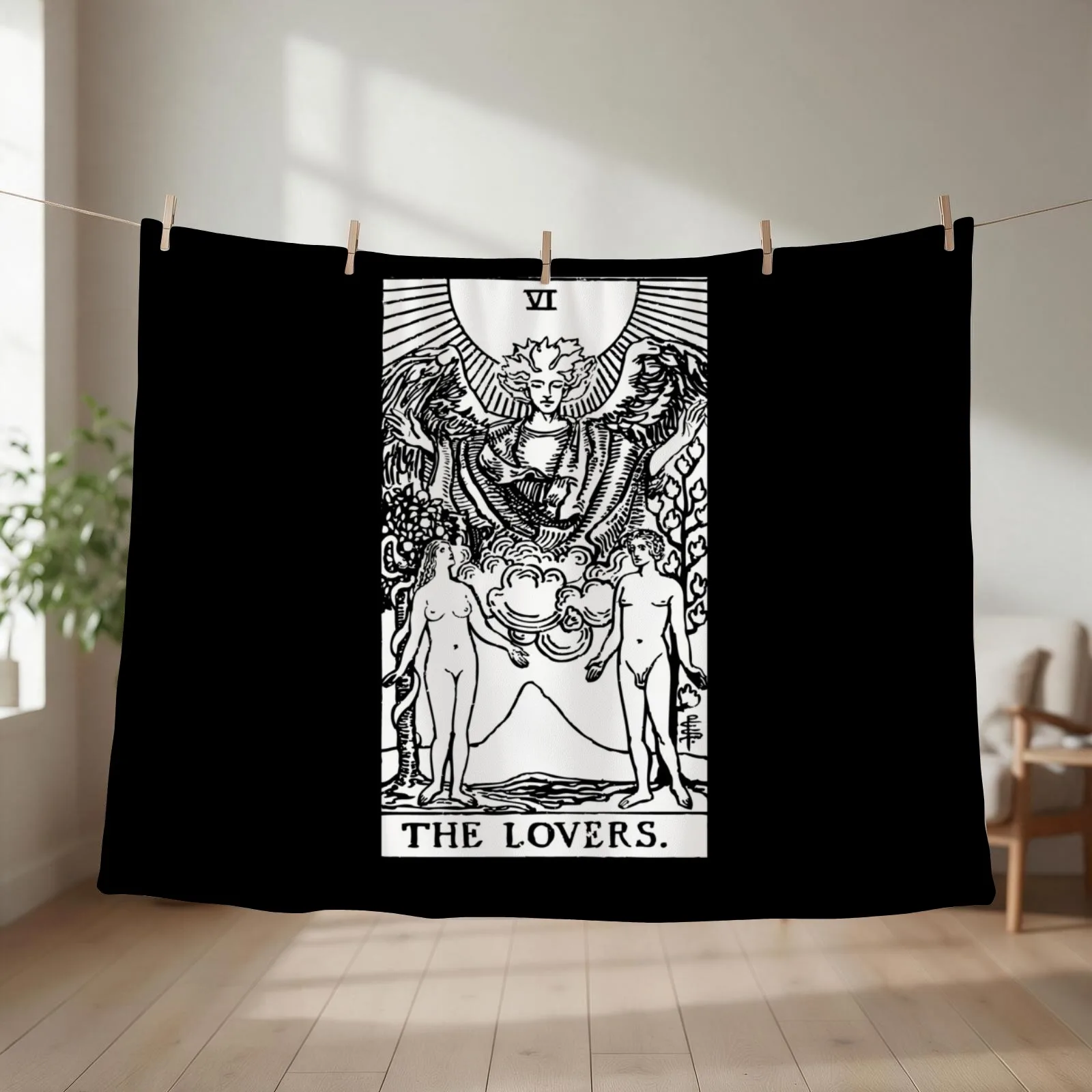 Tarot Card : The Lovers black & white Throw Blanket Hairys Luxury wednesday Personalized Gift Blankets