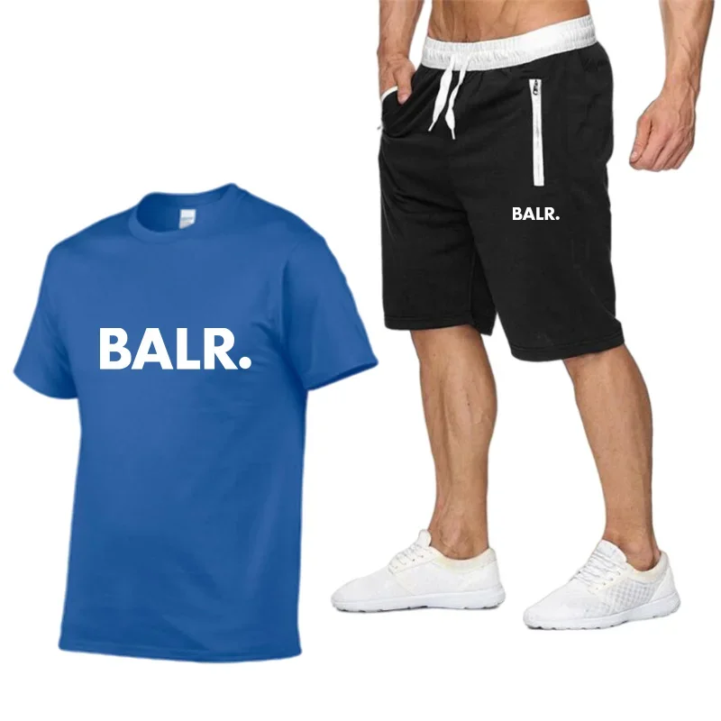 2024 New Men\'s Fitness Fashion Set Men\'s casual sportswear set BALR sportswear Short sleeved T-shirt+shorts 2-piece set