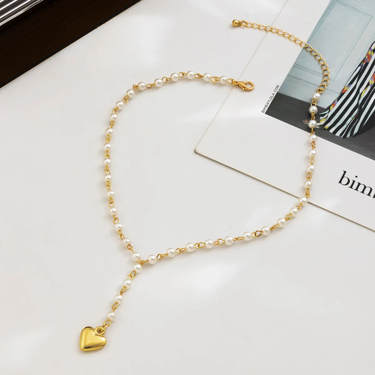 Vintage Simple Metal Heart Pendant Necklace Women 2022 New Imitation Pearl Beaded Necklaces Girls Charm Fashion Wedding Jewelry