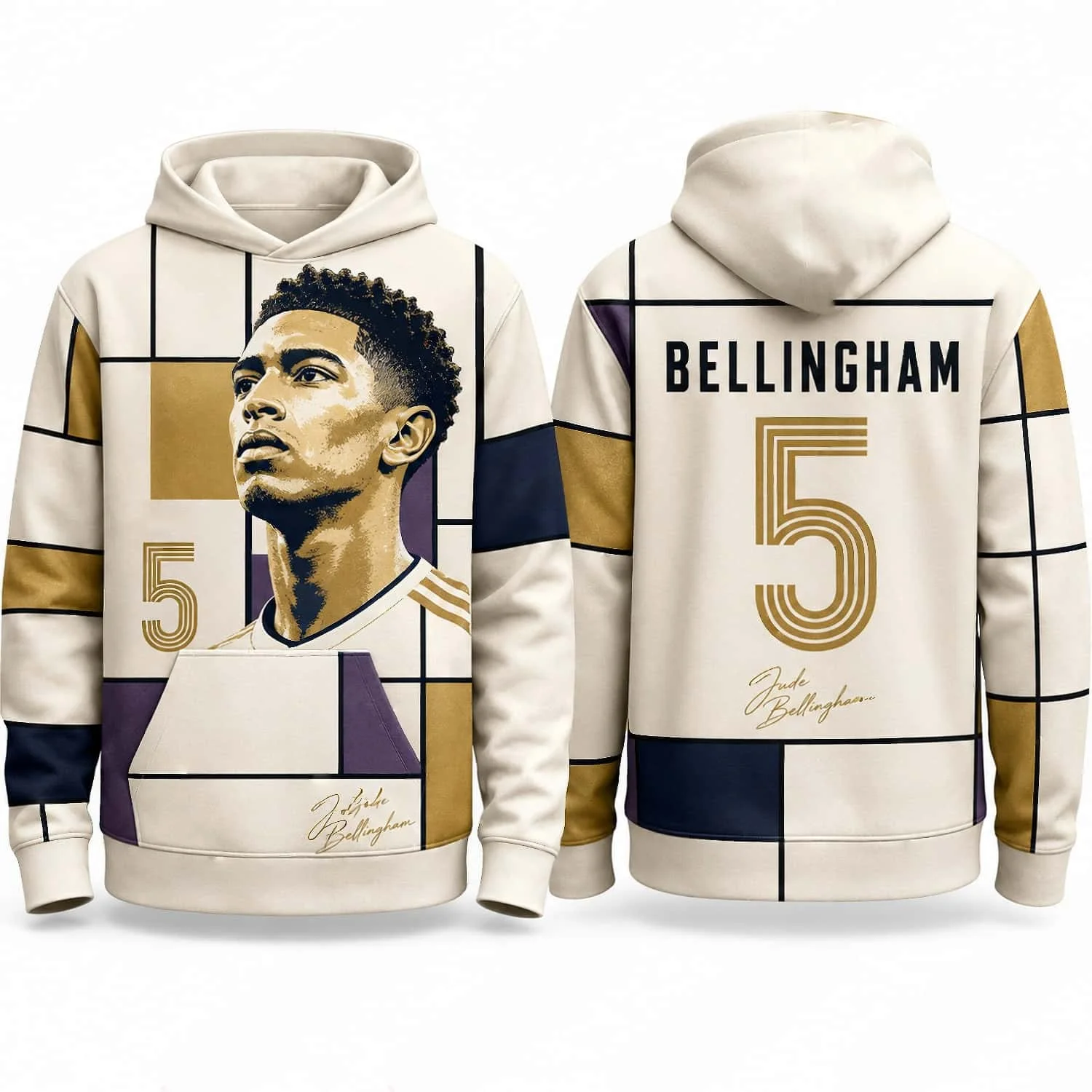Bellingham 5 Hoodie Football Graphic Sweatshirt Modern Art Design Streetwear Oversized Winter Pullover