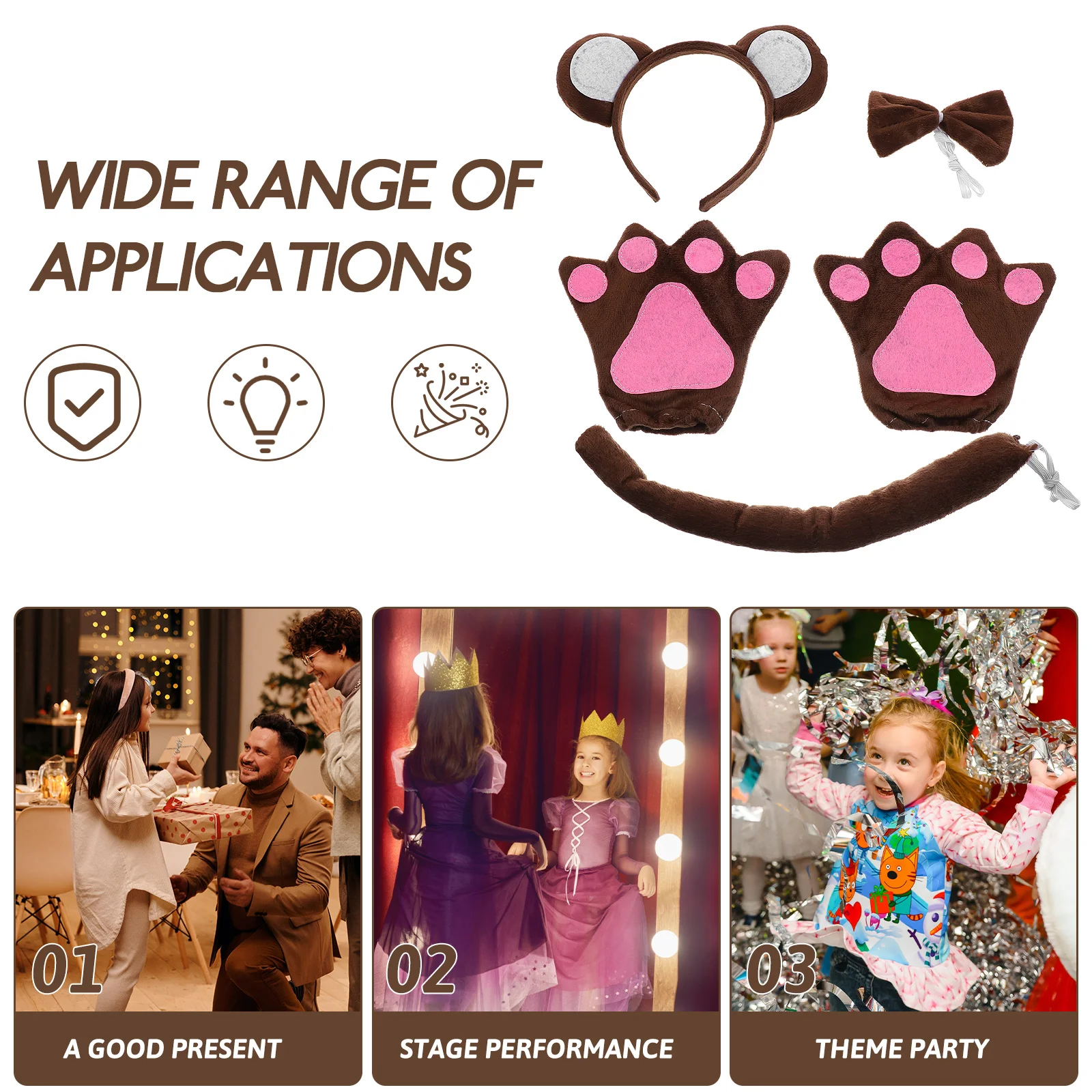 

Monkey Headband Ears Tail Bowtie Gloves Costume Accessories Kids Toddler Animal Headdress PP Cotton Soft Comfortable Monkey