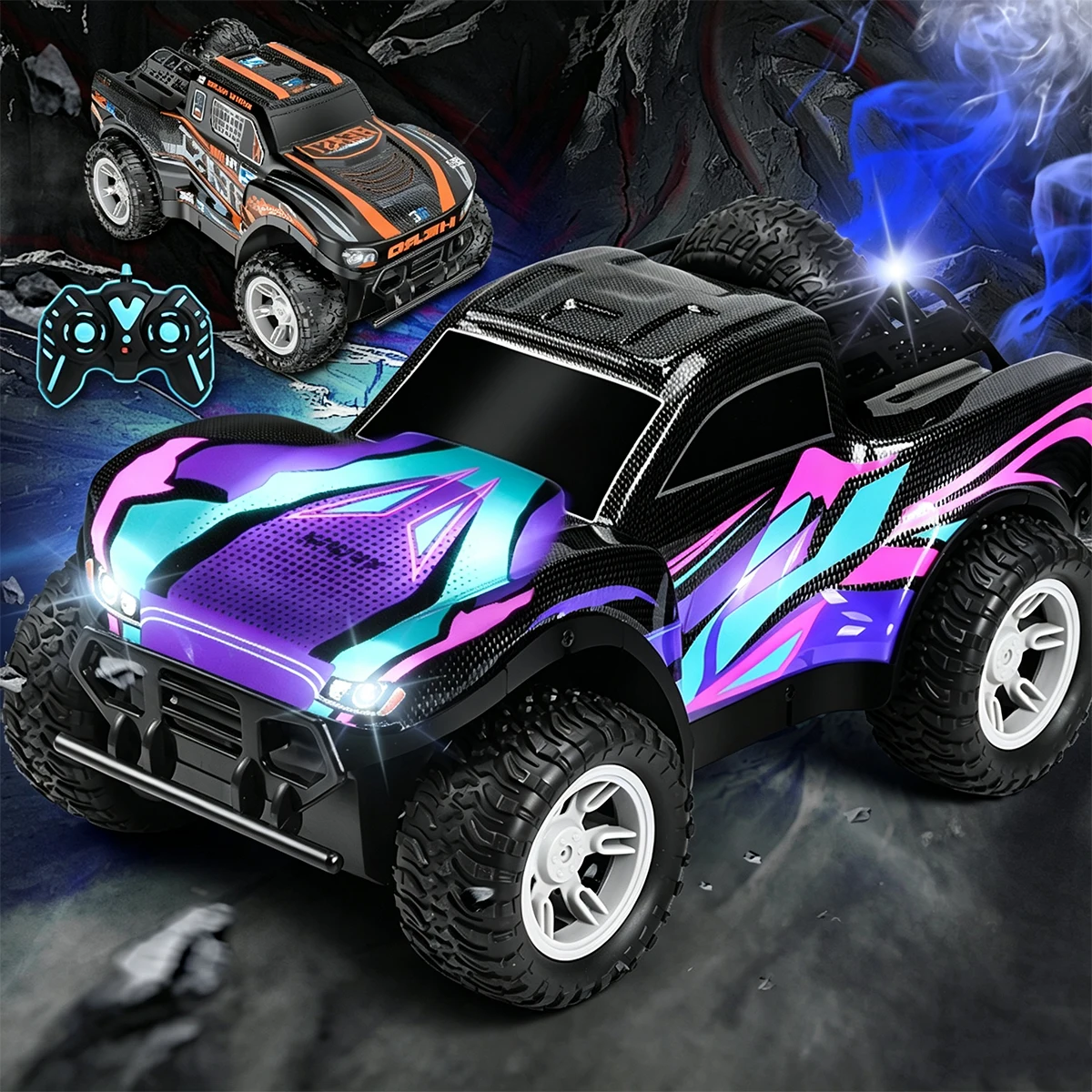 2.4G Remote Control Off-Road Car Toys For Kids, Electric Light Spray High-Speed Pickup Truck Car Model Gifts