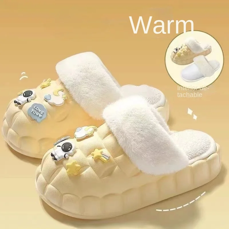 

Cotton slippers women's winter removable waterproof and warm indoor home use couple non-slip thick-soled cotton shoes women