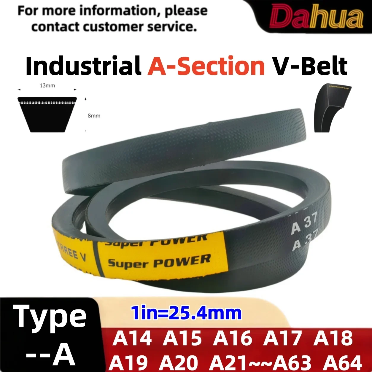 Industrial Three-V A-Section V-Belt 13x8mm 40° A14-A64 heavy-duty for pumps, fans, compressors, conveyors, machine tools