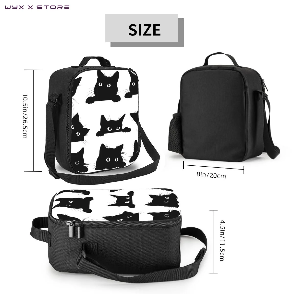 Black Cats Looking Out Of The Corner Crossbody Lunchbox Thermal insulation Food Lunch Bag Insulated Handbags Ice Bags