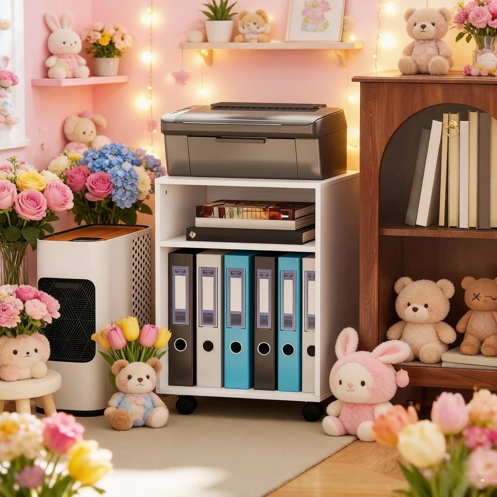 Rollbarer Druckertisch mit Rädern Platzsparender Schreibtisch-Organizer für Bürobedarf