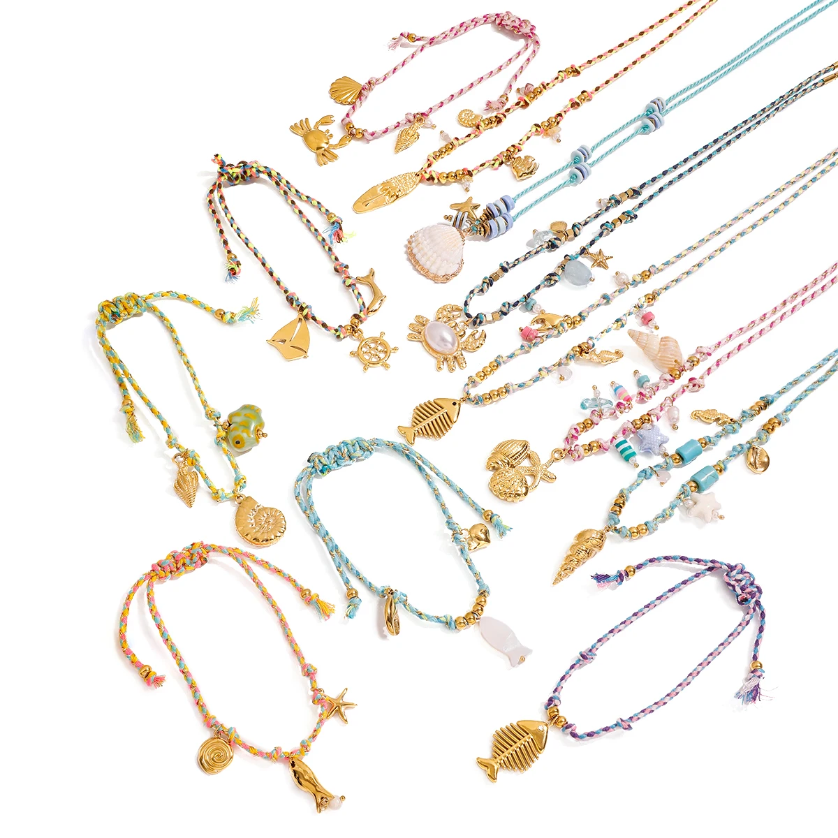 Youthway Bohemia Holiday Stainless Steel Shell Natural Stone Pendant Colorful Rope Necklace Bracelet Summer Styles Charm Jewelry