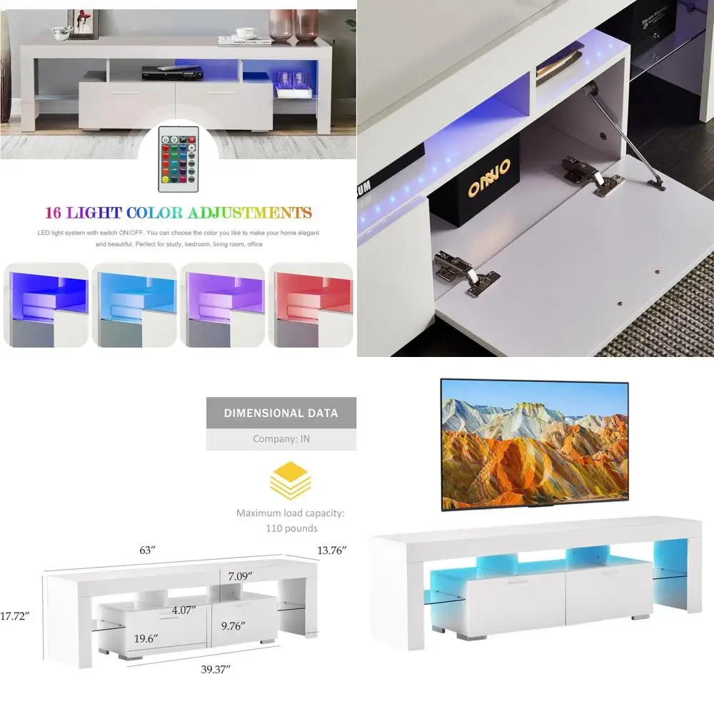 White Modern TV Stand for 65-75 Inch TVs with Storage, Suitable for Living Room and Bedrooms
