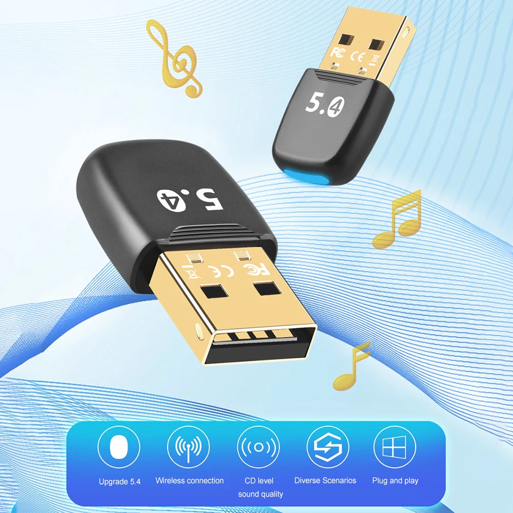 

USB Bluetooth-Compatible 5.4 Adapter Wireless BT 5.4 Dongle Adapter Music Audio Receiver for PC Laptop Wireless Speaker