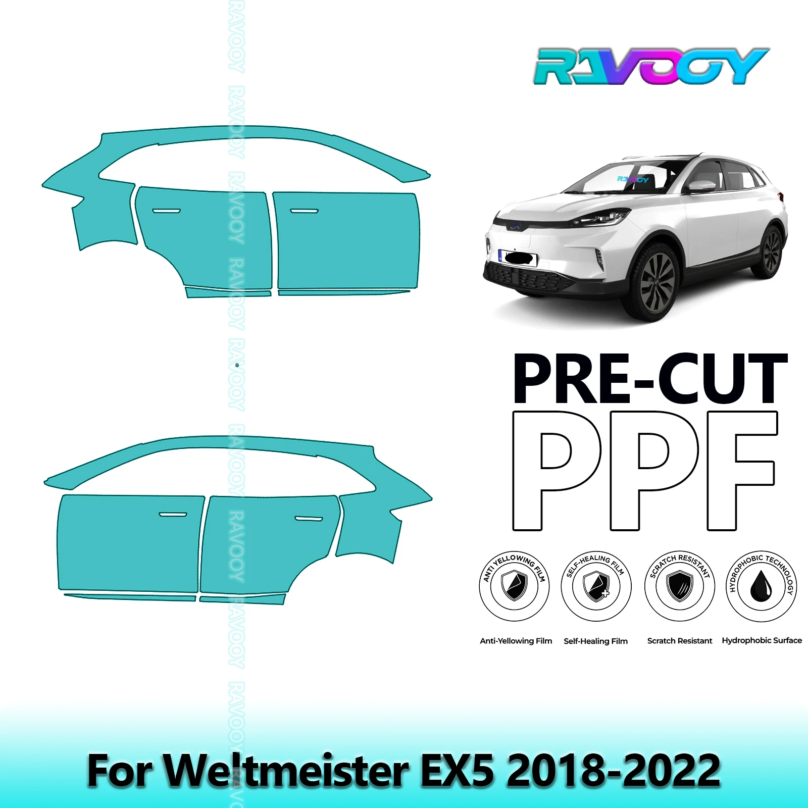 

For Weltmeister EX5 2018-2022 8.5mil Clear Matte Pre-Cut PPF Door & A/B Pillar Kit TPU Paint Protection Film Set