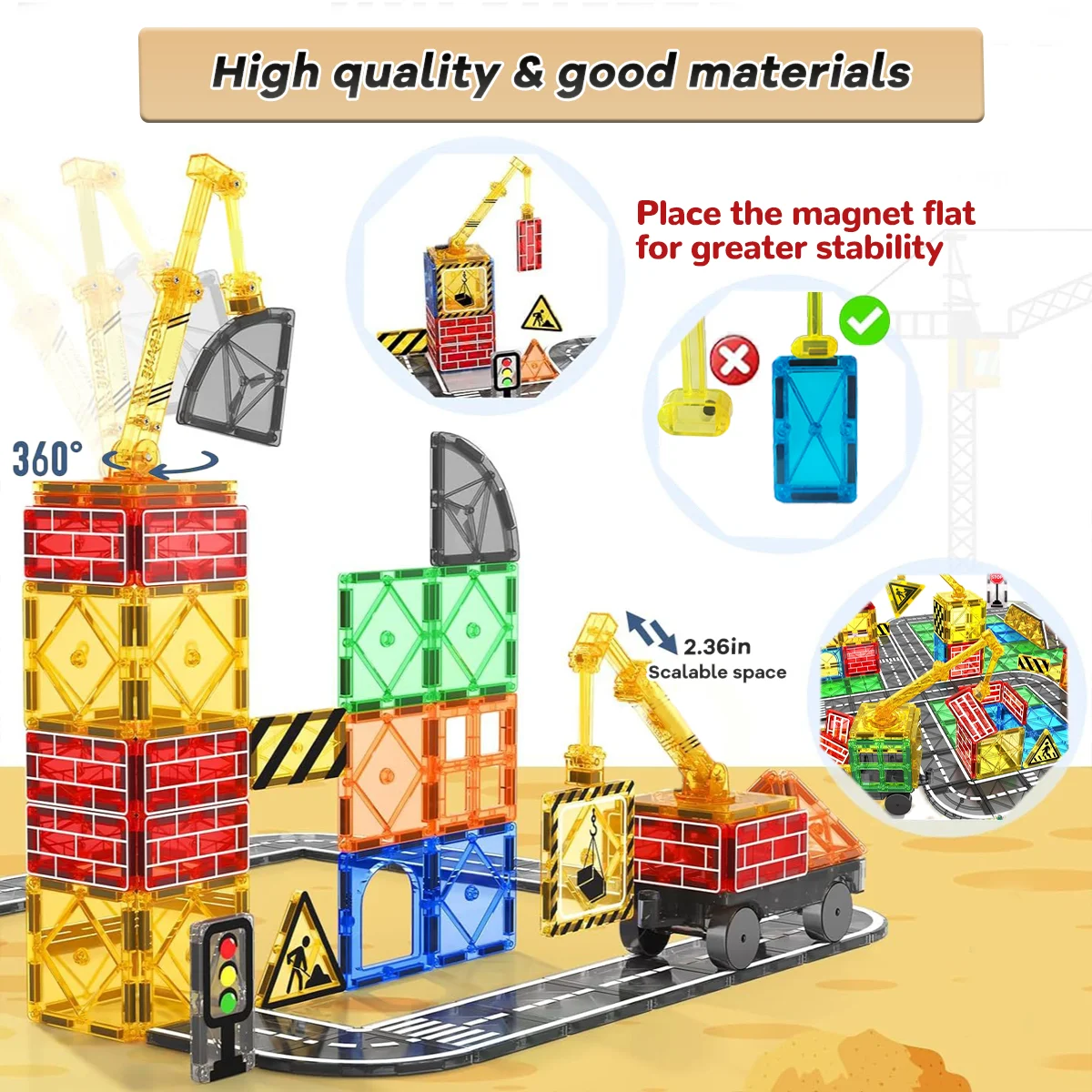 Magnetic Building Block Toys, Magnetic Little Car, Double-Sided Pattern, Including Crane, Train, Children's Holiday Birthday Gift