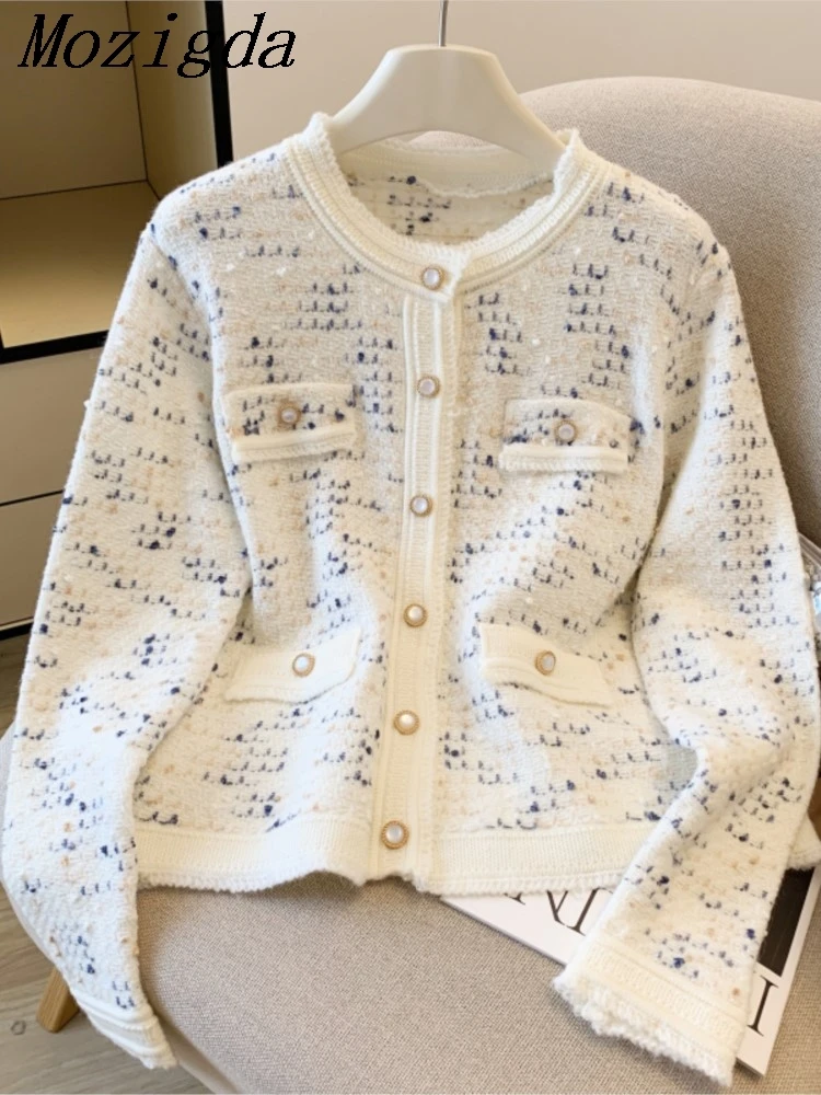 

Autumn Winter Fashion Round Neck Long Sleeved Knitted Cardigan Single Breasted Design Feel Knitted Sweater Coat Ladies Tops