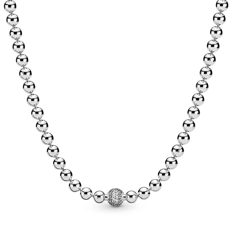 

Original Moments Silver Beads & Pave Crystal Sliding Necklace For Women 925 Sterling Silver Bead Charm Necklace Fashion Jewelry