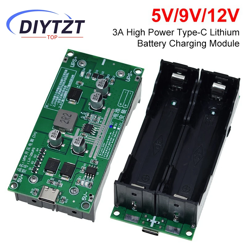 

Type-C 15W 3A Fast Charge UPS Power Supply / 18650 Lithium Battery Charger Module DC-DC Step Up Booster Converter 5V 9V 12V