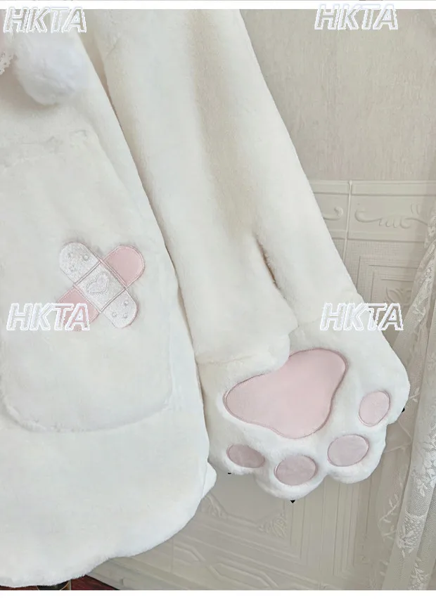 Original Lolita Furry Coat Winter New Daily Cute Girl Embroidered Hooded Warm Fur Coats Leg Warmers Set Winter Clothes Women