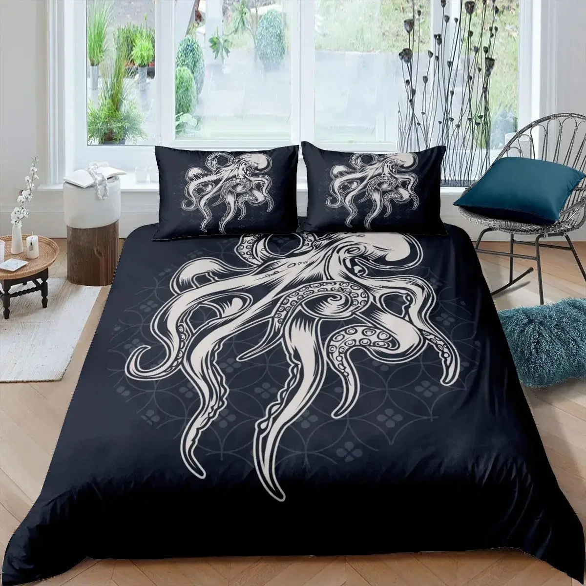 Octopus Duvet Cover Set Microfiber Green Octopus Tentacles Twin Bedding Set Sea Marine Theme Underwater Animal Comforter Cover