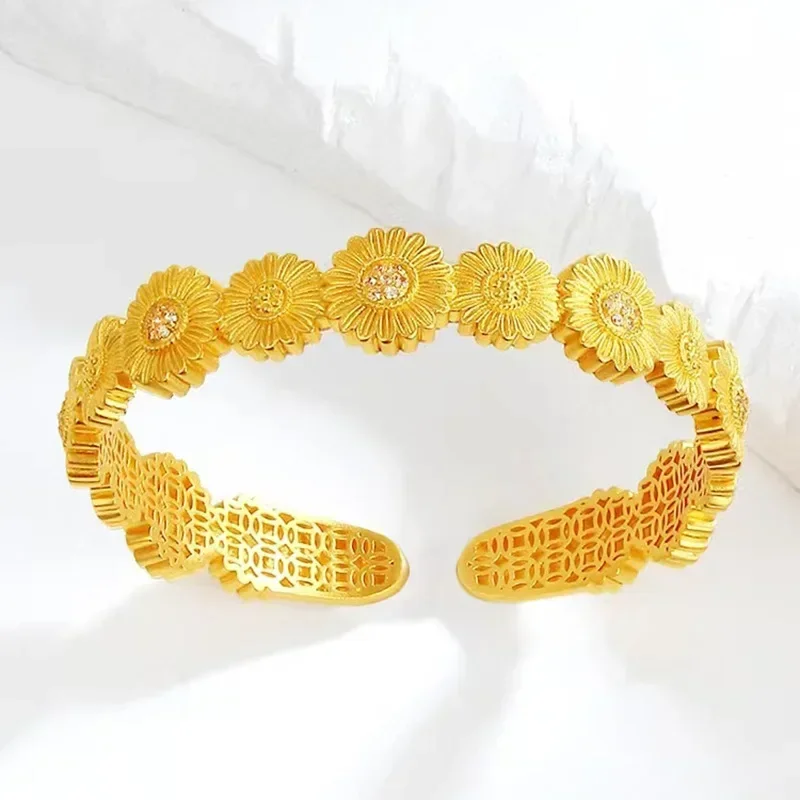 

9999 24K real gold small daisy sunflower bracelet for women's daisy bracelet